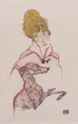 Edith Schiele con galgo